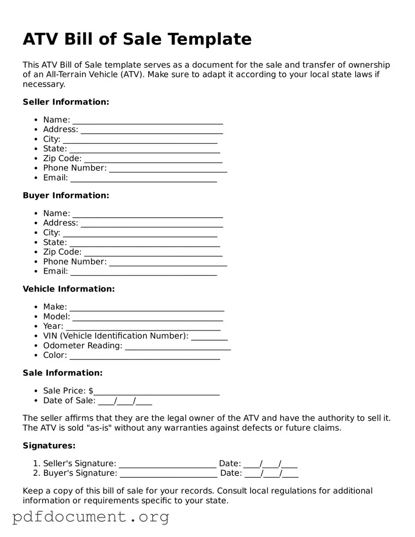 Attorney-Approved ATV Bill of Sale Template