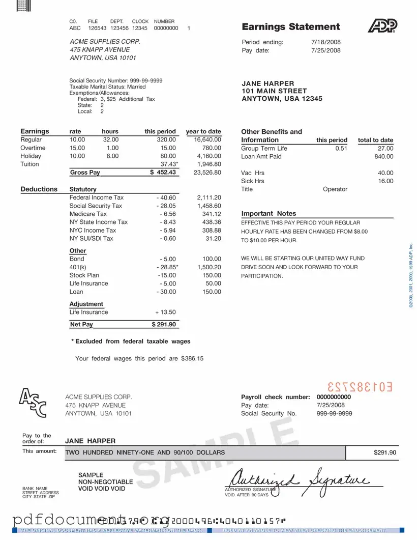 Fill Out Your Adp Pay Stub Form