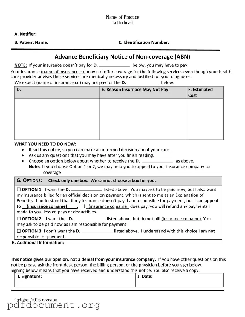 Fill Out Your Advance Beneficiary Notice of Non-coverage Form
