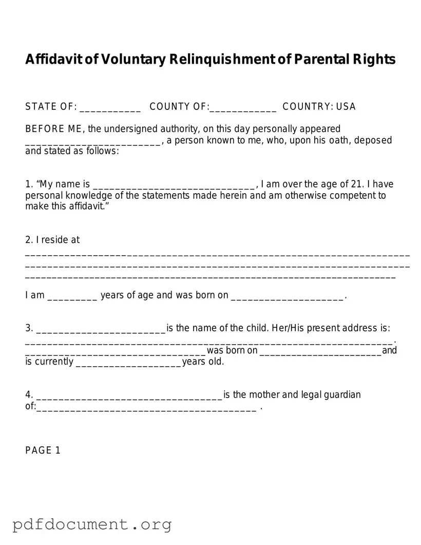 Fill Out Your Affidavit Parental Rights Form