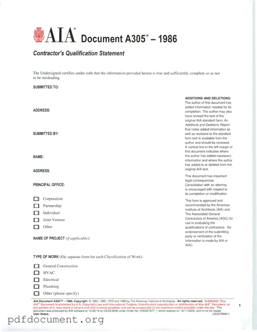 Fill Out Your AIA A305 Form