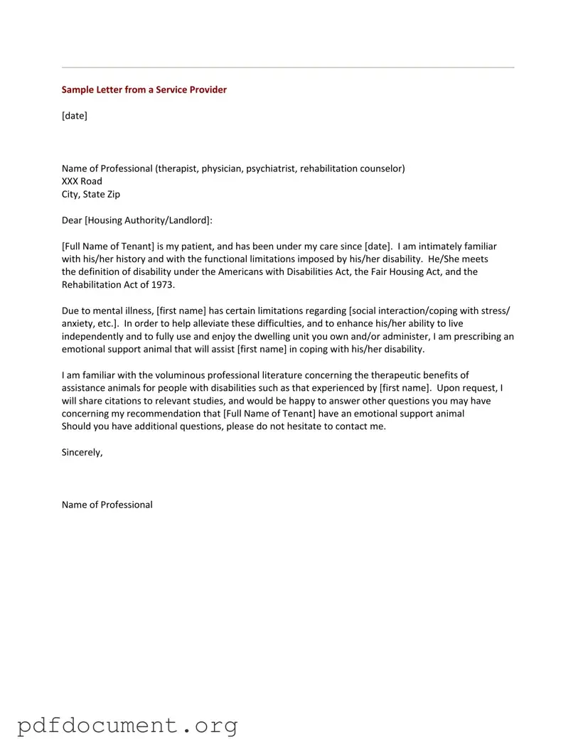Fill Out Your Emotional Support Animal Letter Form