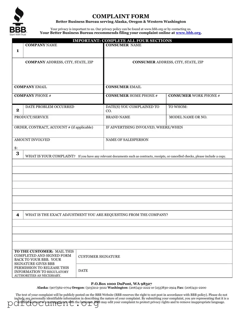 Fill Out Your Bbb Complaint Form