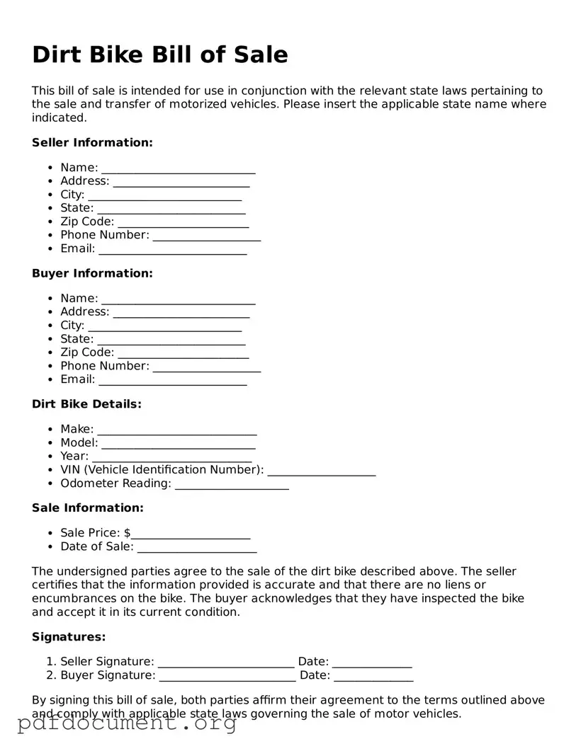 Attorney-Approved Dirt Bike Bill of Sale Template