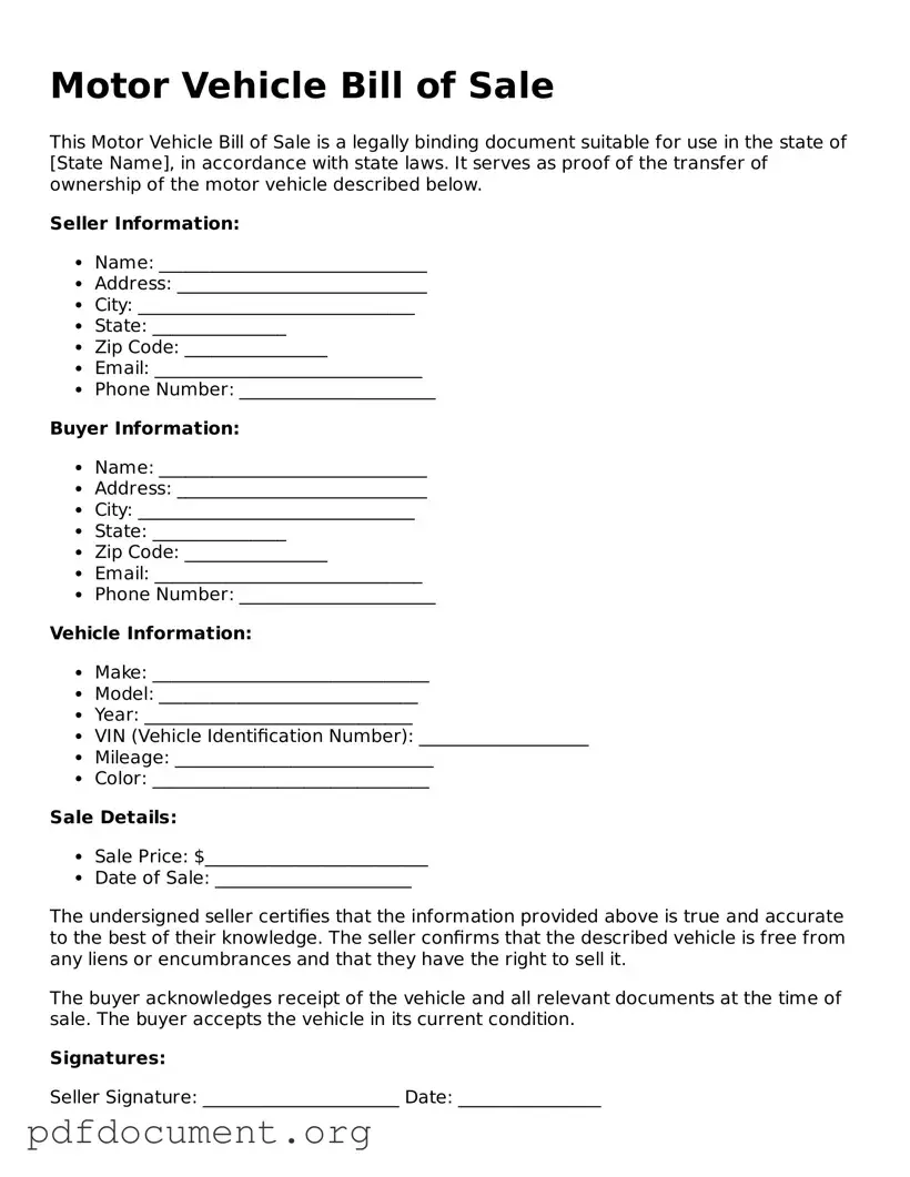 Attorney-Approved Motor Vehicle Bill of Sale Template