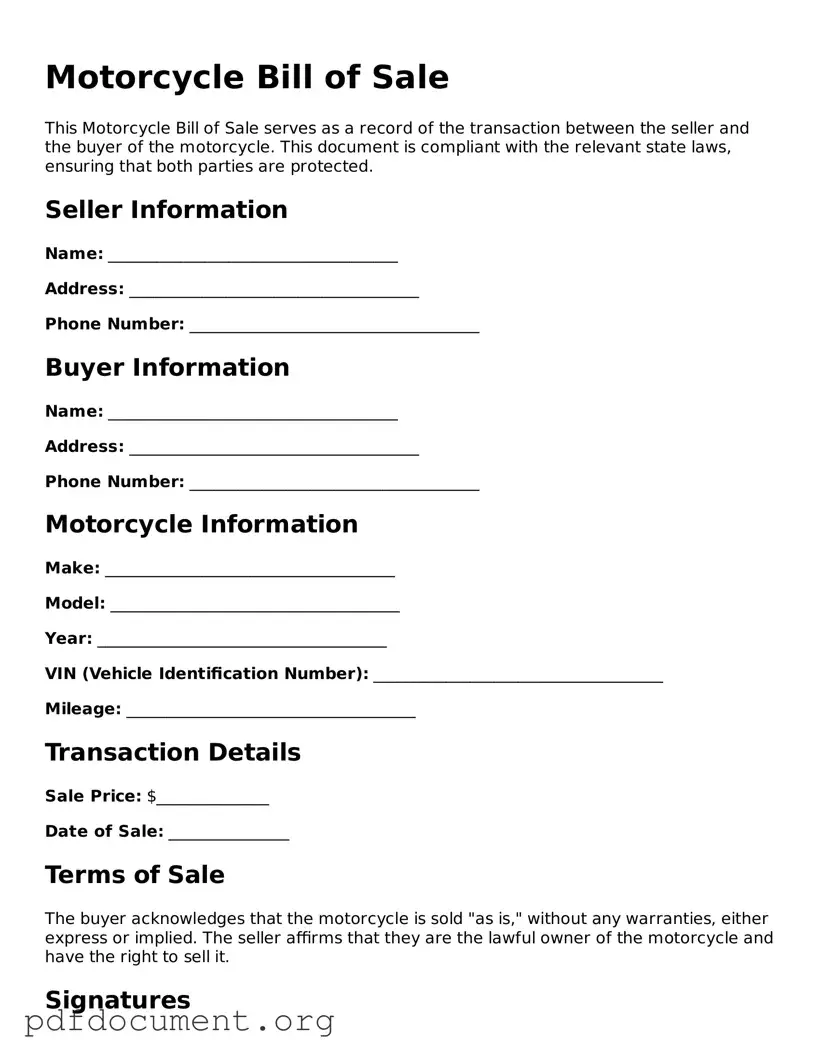 Attorney-Approved Motorcycle Bill of Sale Template