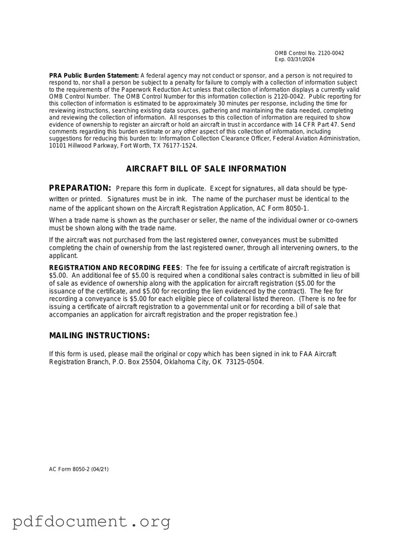 Fill Out Your Aircraft Bill of Sale AC 8050-2 Form
