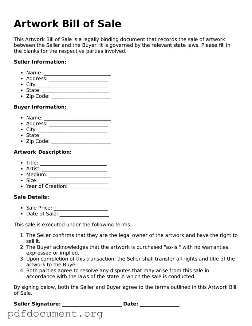 Attorney-Approved Artwork Bill of Sale Template