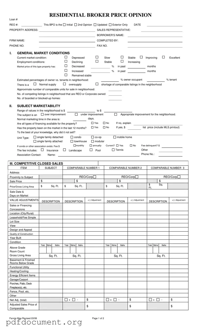 Fill Out Your Broker Price Opinion Form