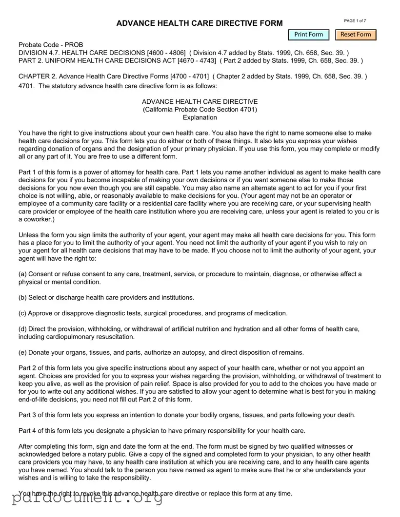 Fill Out Your California Advanced Health Care Directive Form