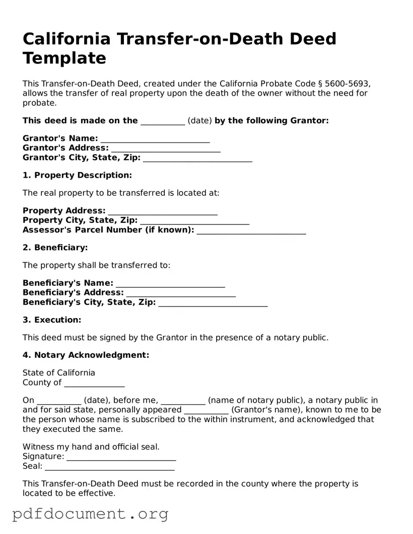 Blank Transfer-on-Death Deed Form for California State