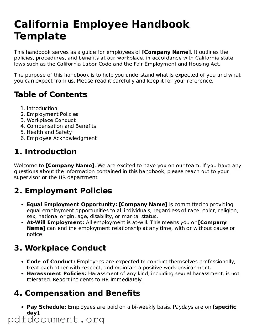 Blank Employee Handbook Form for California State