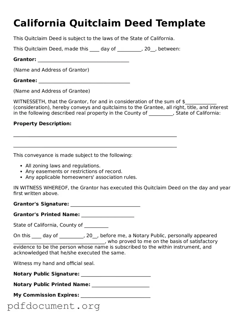 Blank Quitclaim Deed Form for California State