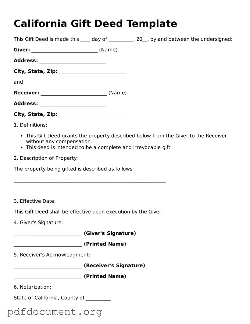 Blank Gift Deed Form for California State