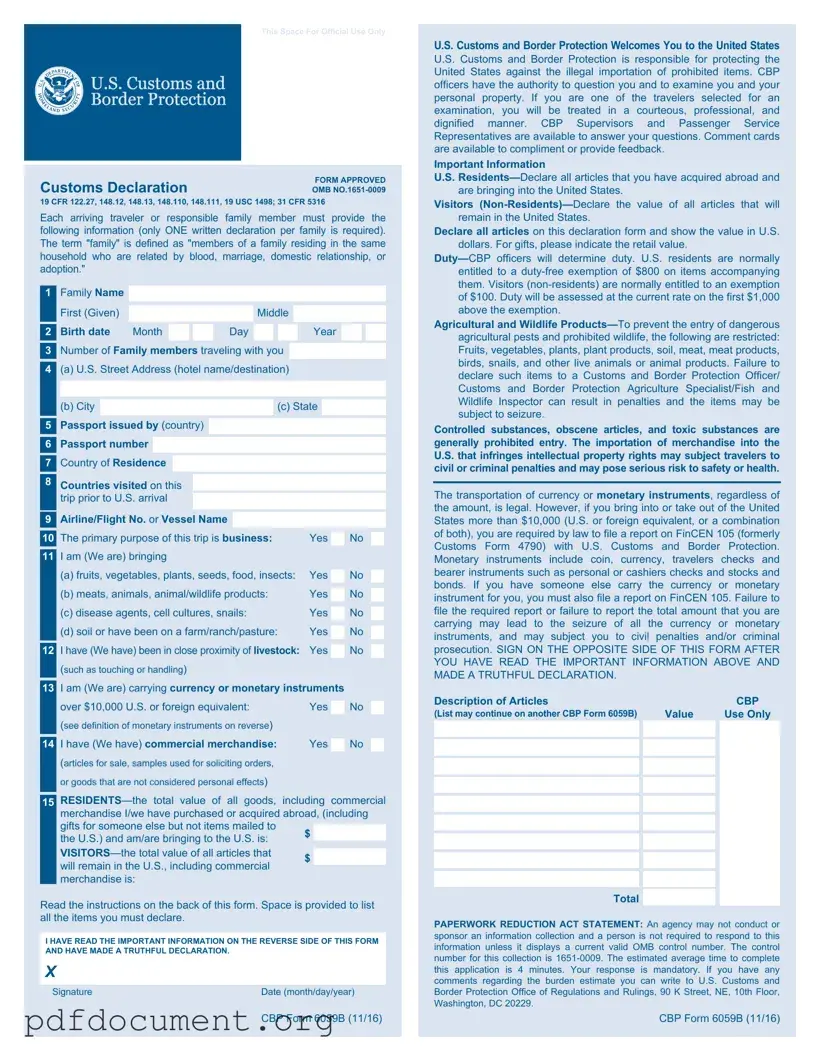 Fill Out Your CBP 6059B Form