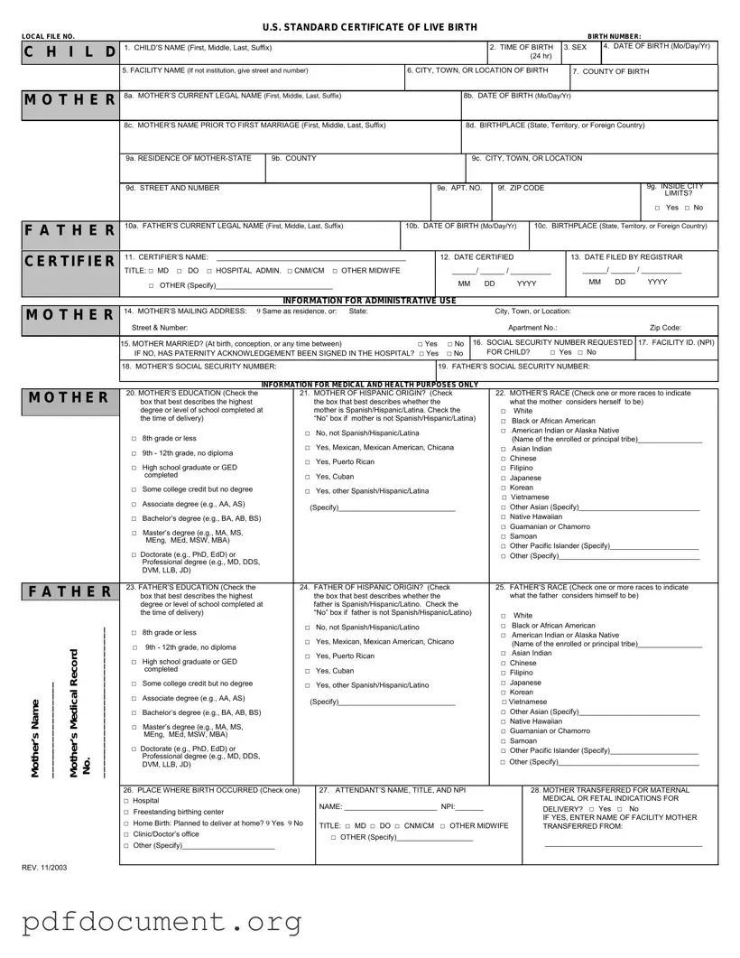 Fill Out Your CDC U.S. Standard Certificate of Live Birth Form