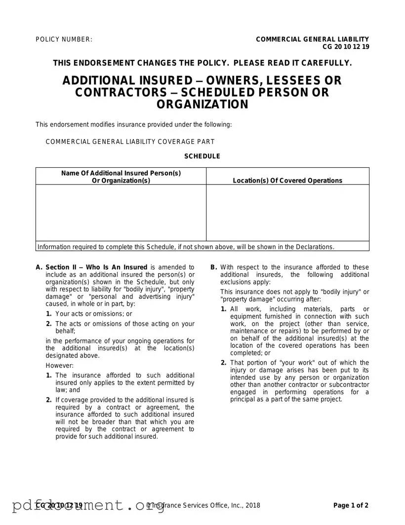Fill Out Your Cg 20 10 07 04 Liability Endorsement Form