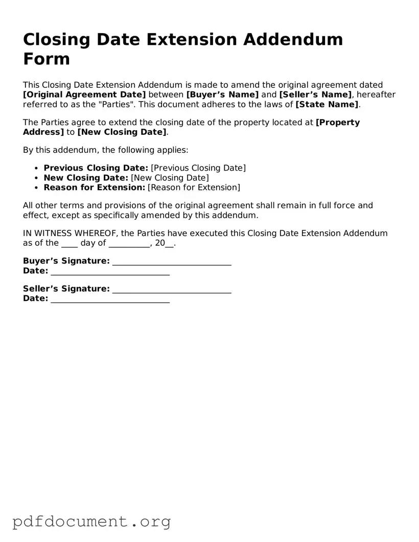 Attorney-Approved Closing Date Extension Addendum Form Template