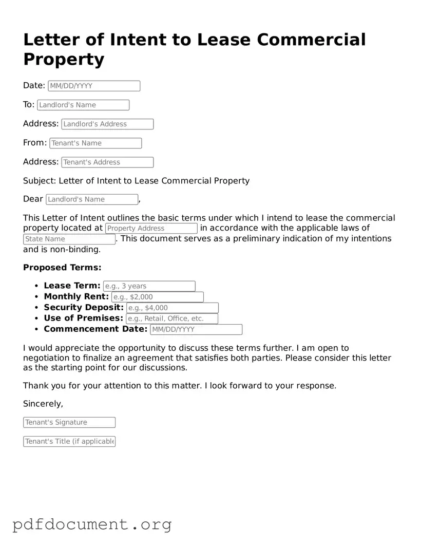 Attorney-Approved Letter of Intent to Lease Commercial Property Template