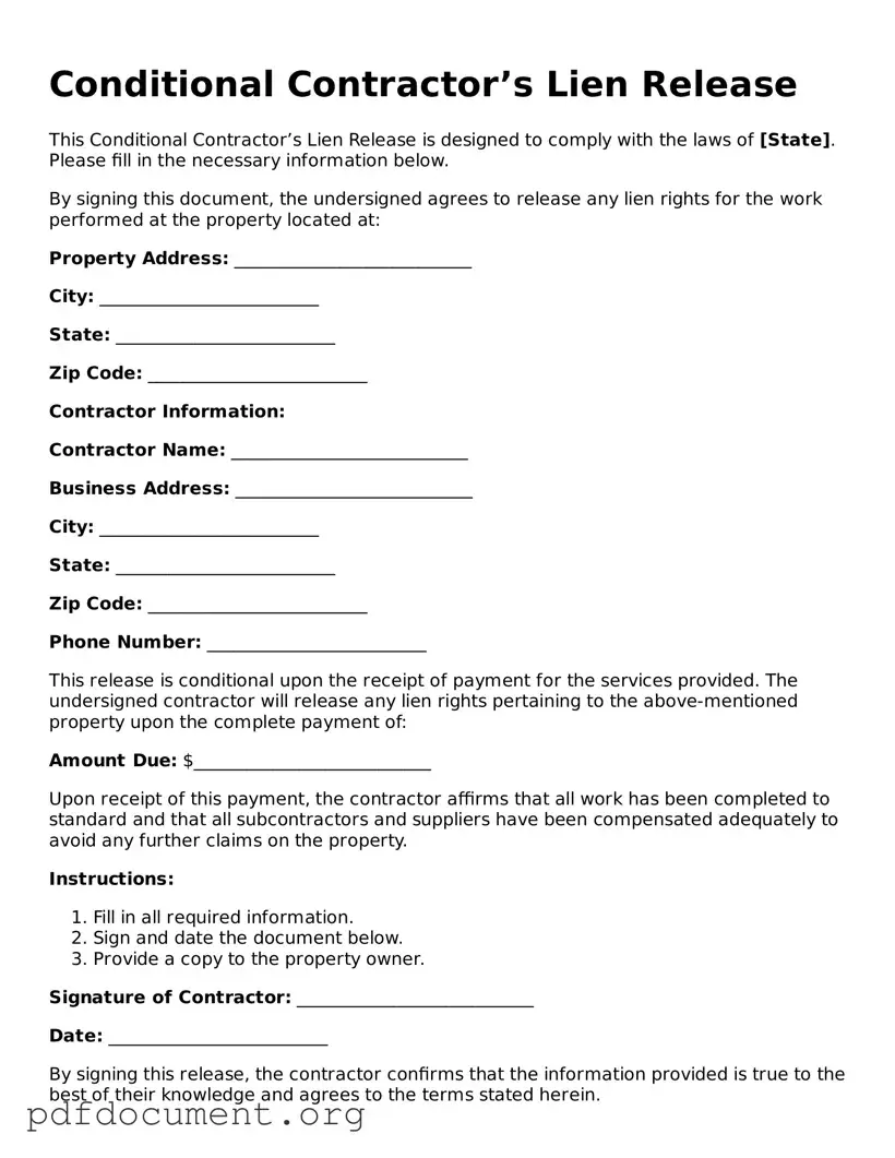 Attorney-Approved Conditional Contractor’s Lien Release Template