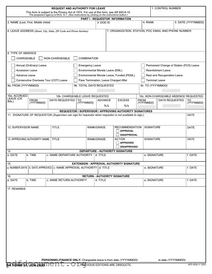 Fill Out Your Da 31 Form