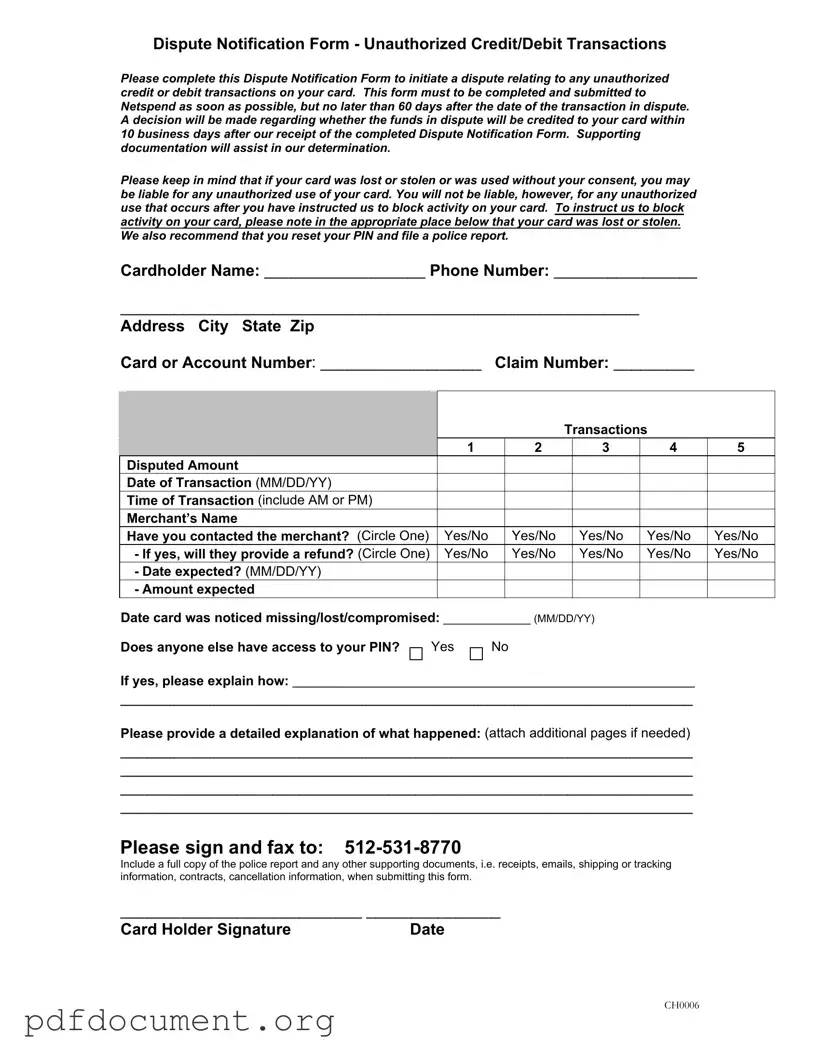 Fill Out Your Netspend Dispute Form