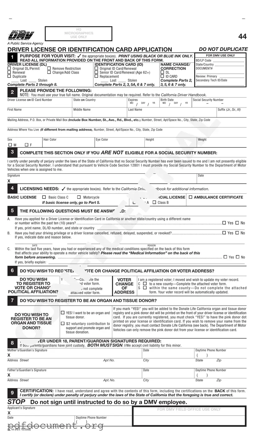 Fill Out Your Ca Dmv Dl 44 Form