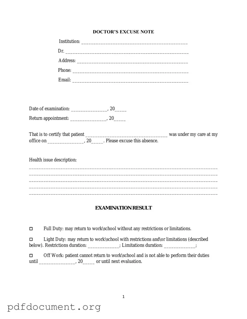Fill Out Your Doctors Excuse Note Form
