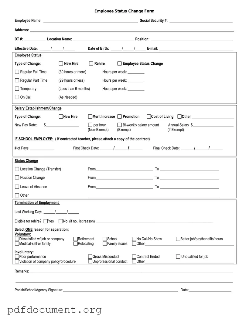 Fill Out Your Employee Status Change Form