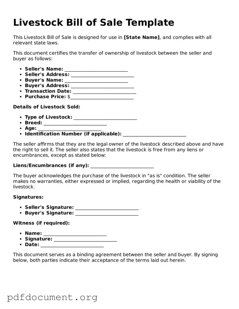 Attorney-Approved Livestock Bill of Sale Template