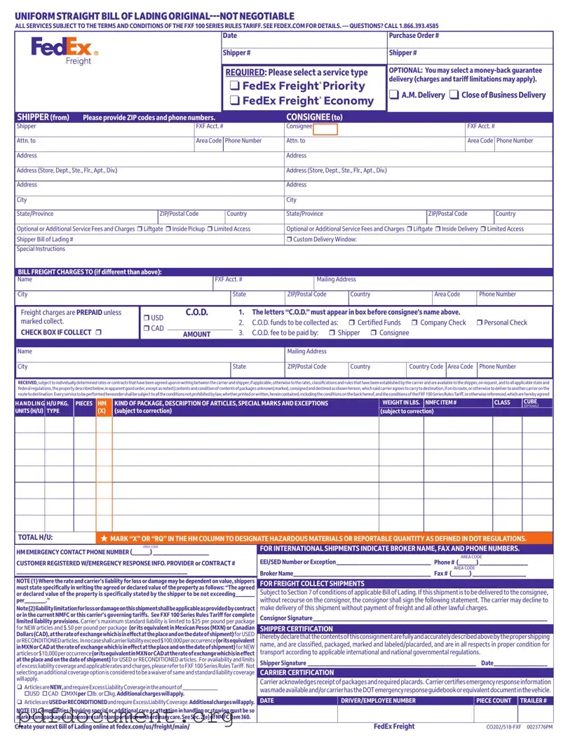 Fill Out Your Fedex Bill Of Lading Form