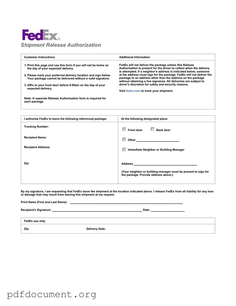 Fill Out Your Fedex Release Form