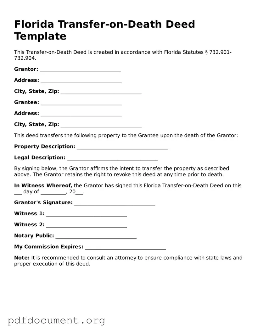 Blank Transfer-on-Death Deed Form for Florida State