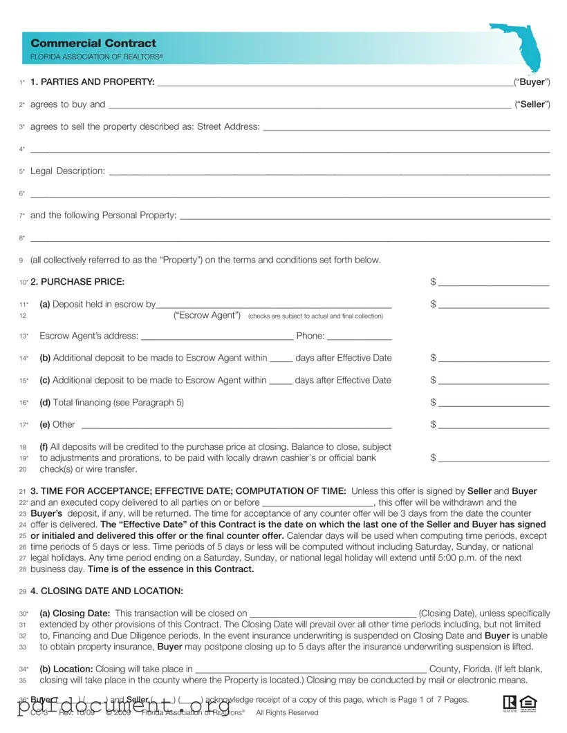 Fill Out Your Florida Commercial Contract Form