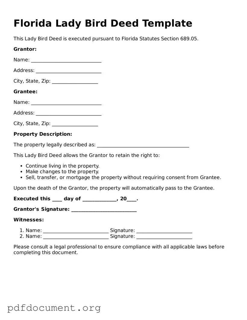 Blank Lady Bird Deed Form for Florida State