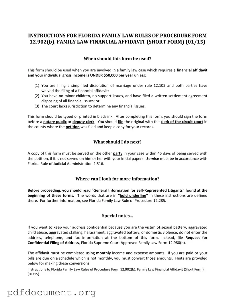 Fill Out Your Florida Financial Affidavit Short 12.902(b) Form