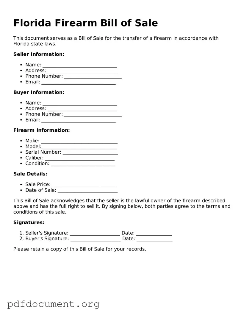 Blank Firearm Bill of Sale Form for Florida State