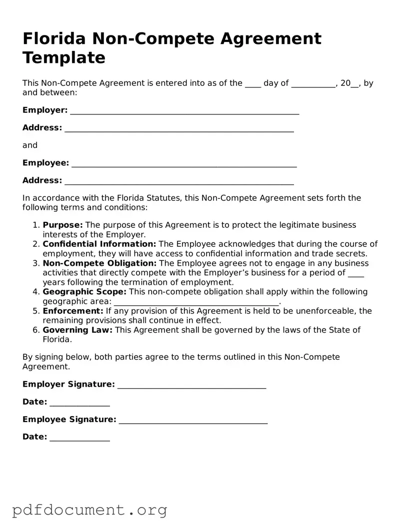 Blank Non-compete Agreement Form for Florida State