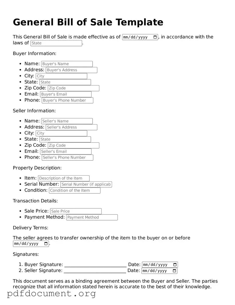 Attorney-Approved General Bill of Sale Template