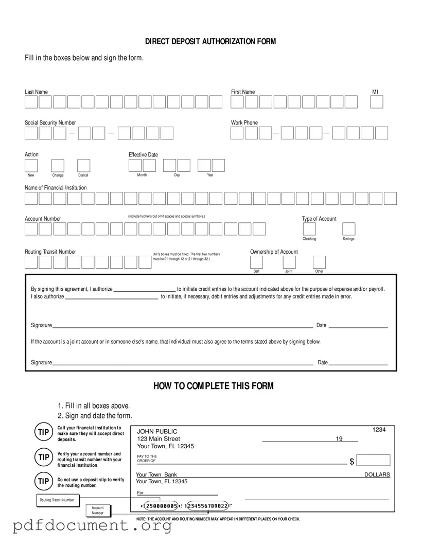 Fill Out Your Generic Direct Deposit Form