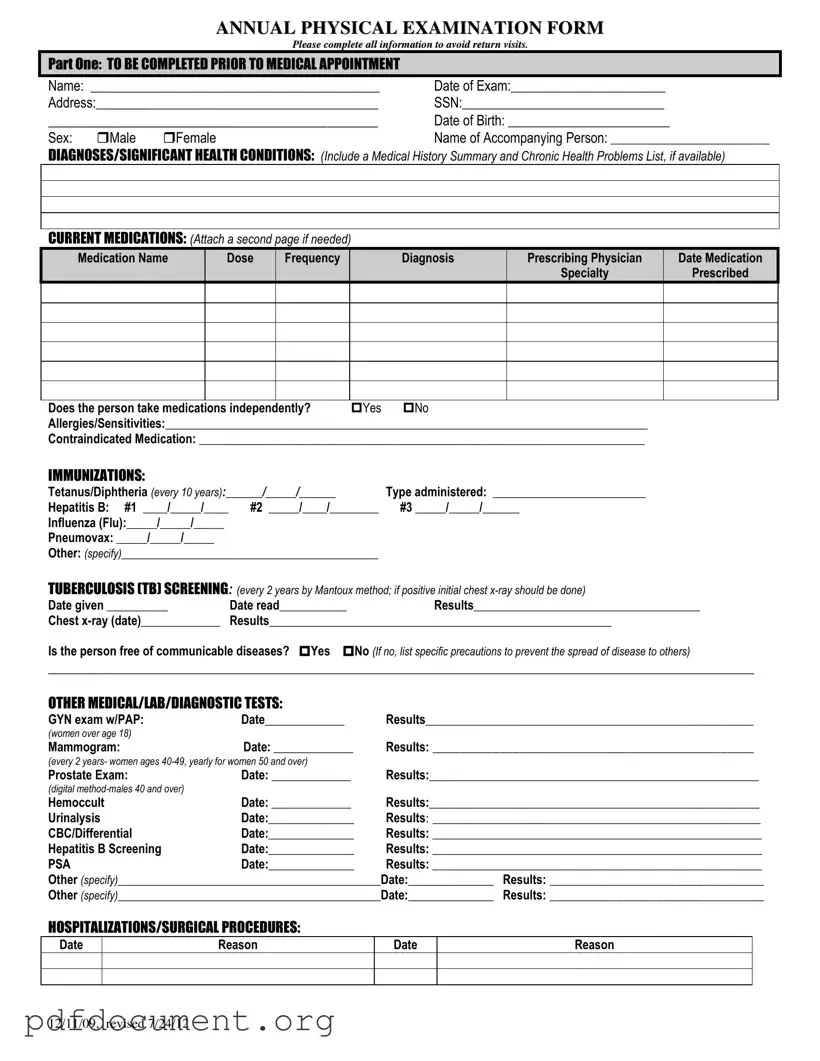 Fill Out Your Annual Physical Examination Form