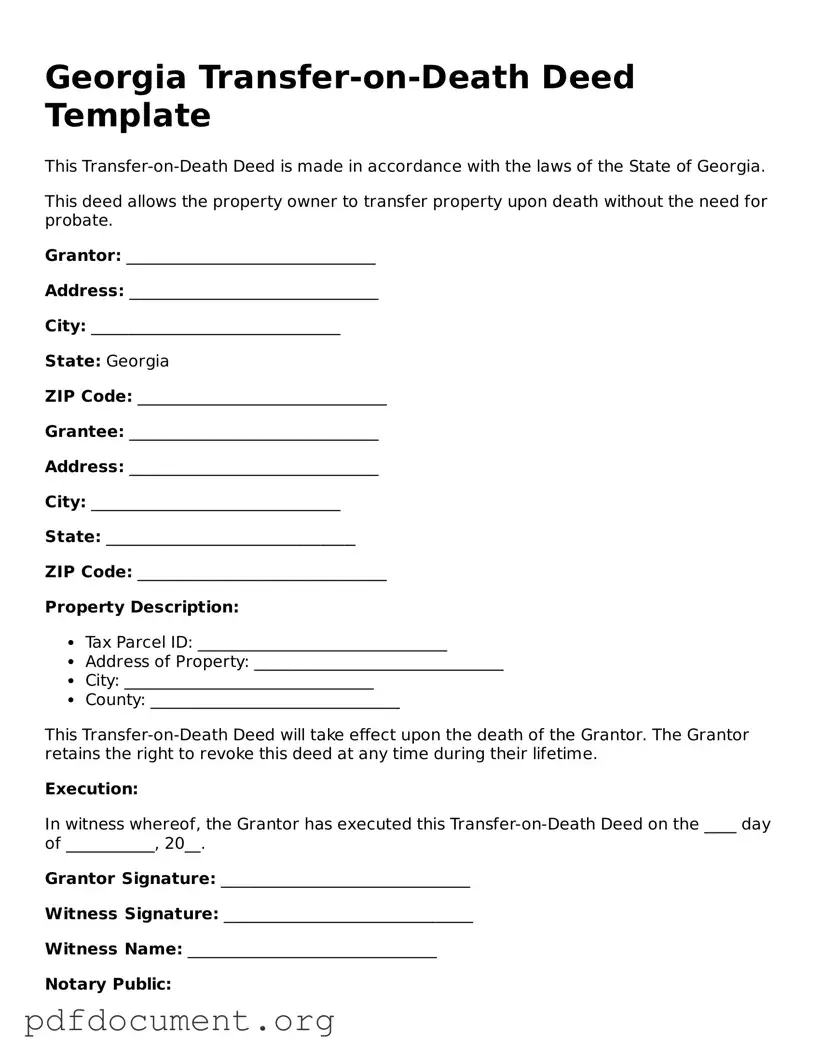 Blank Transfer-on-Death Deed Form for Georgia State