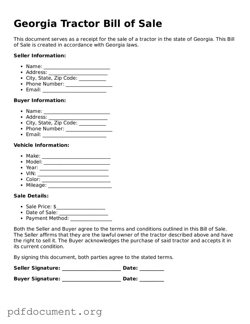 Blank Tractor Bill of Sale Form for Georgia State