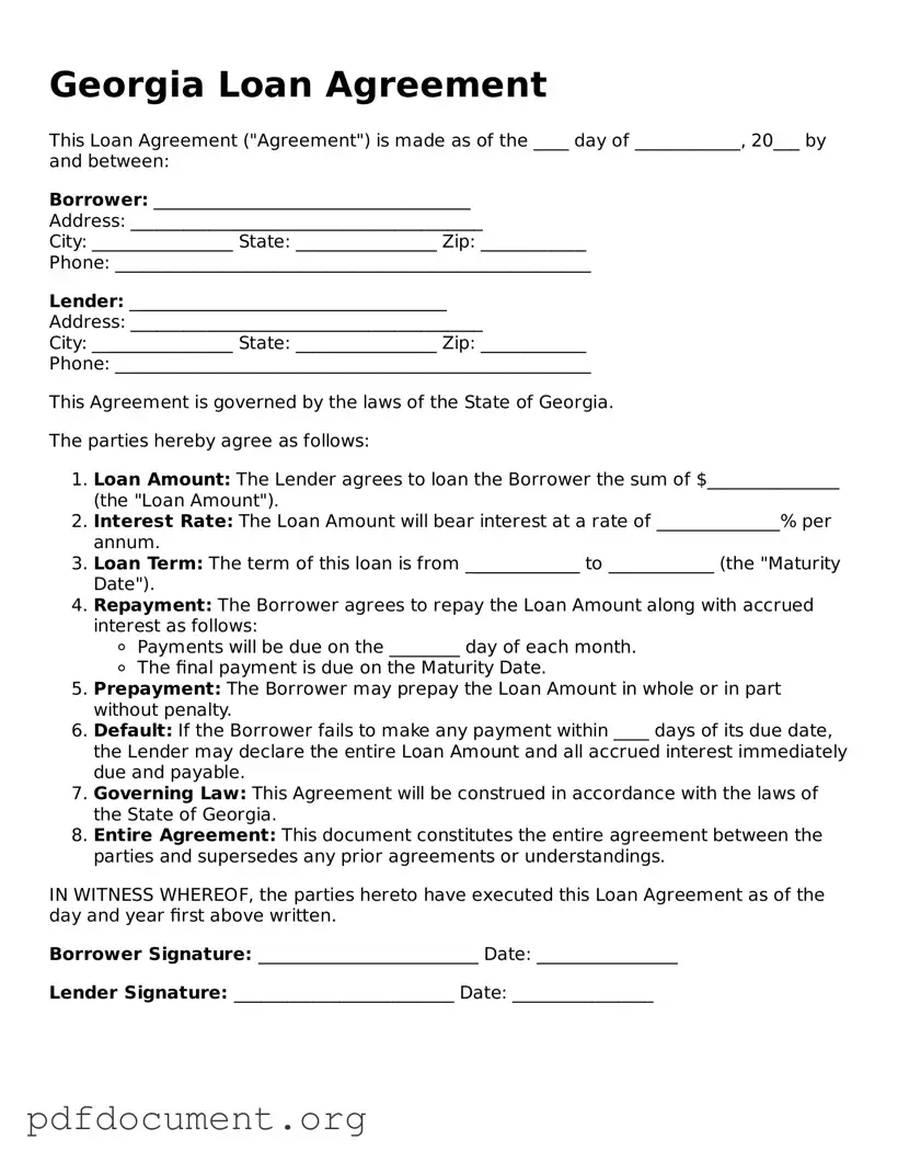 Blank Loan Agreement Form for Georgia State