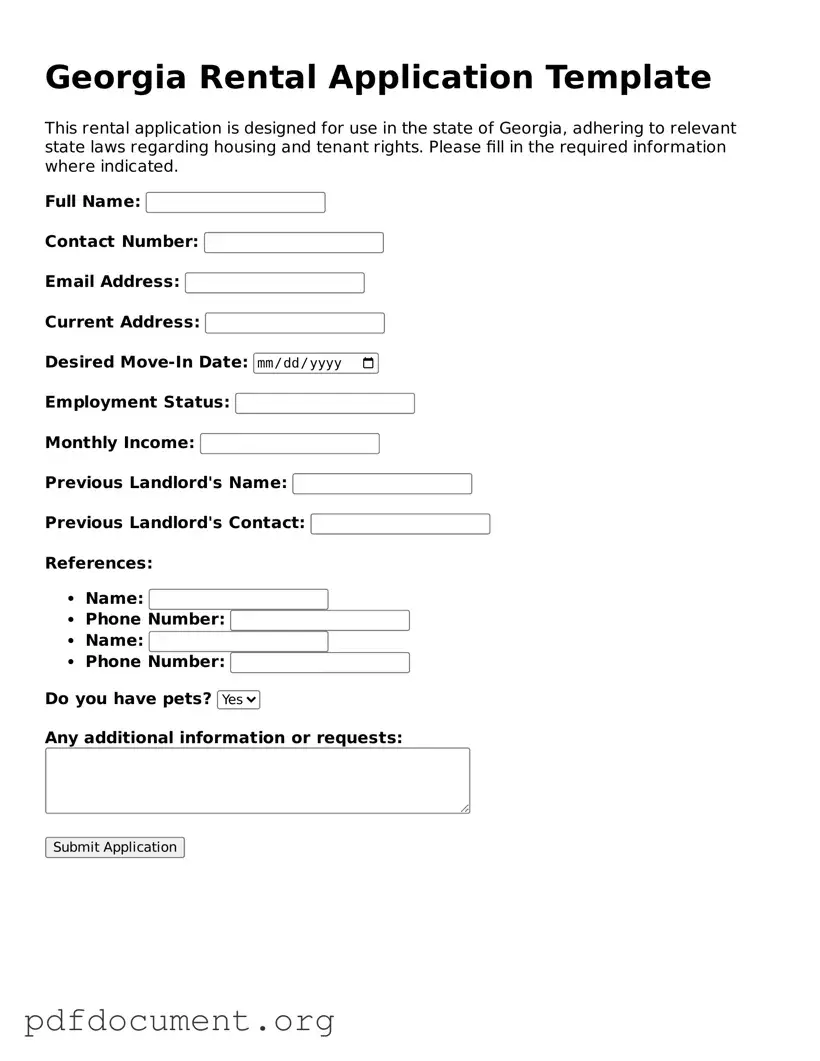 Blank Rental Application Form for Georgia State