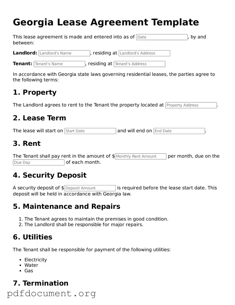 Blank Lease Agreement Form for Georgia State