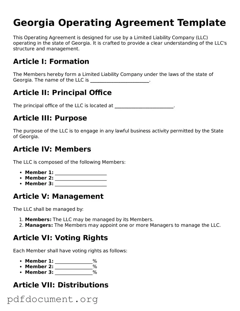 Blank Operating Agreement Form for Georgia State