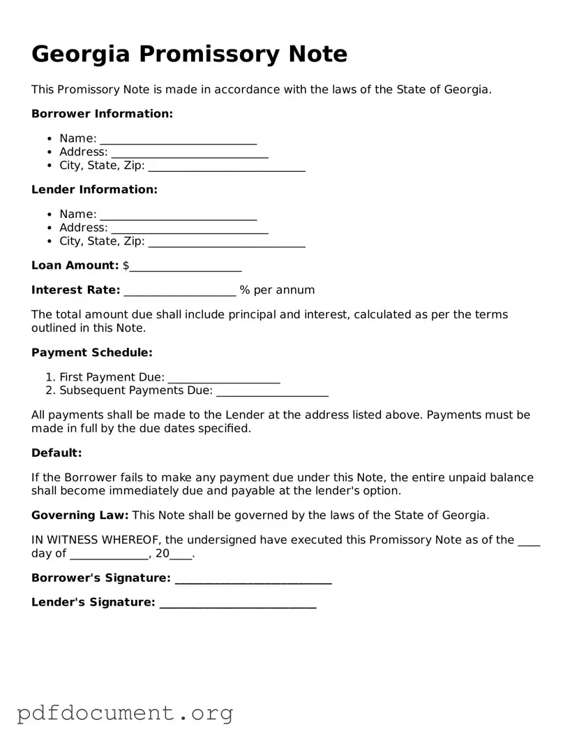 Blank Promissory Note Form for Georgia State