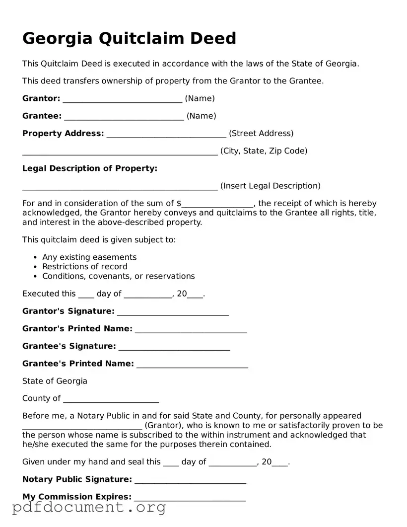Blank Quitclaim Deed Form for Georgia State