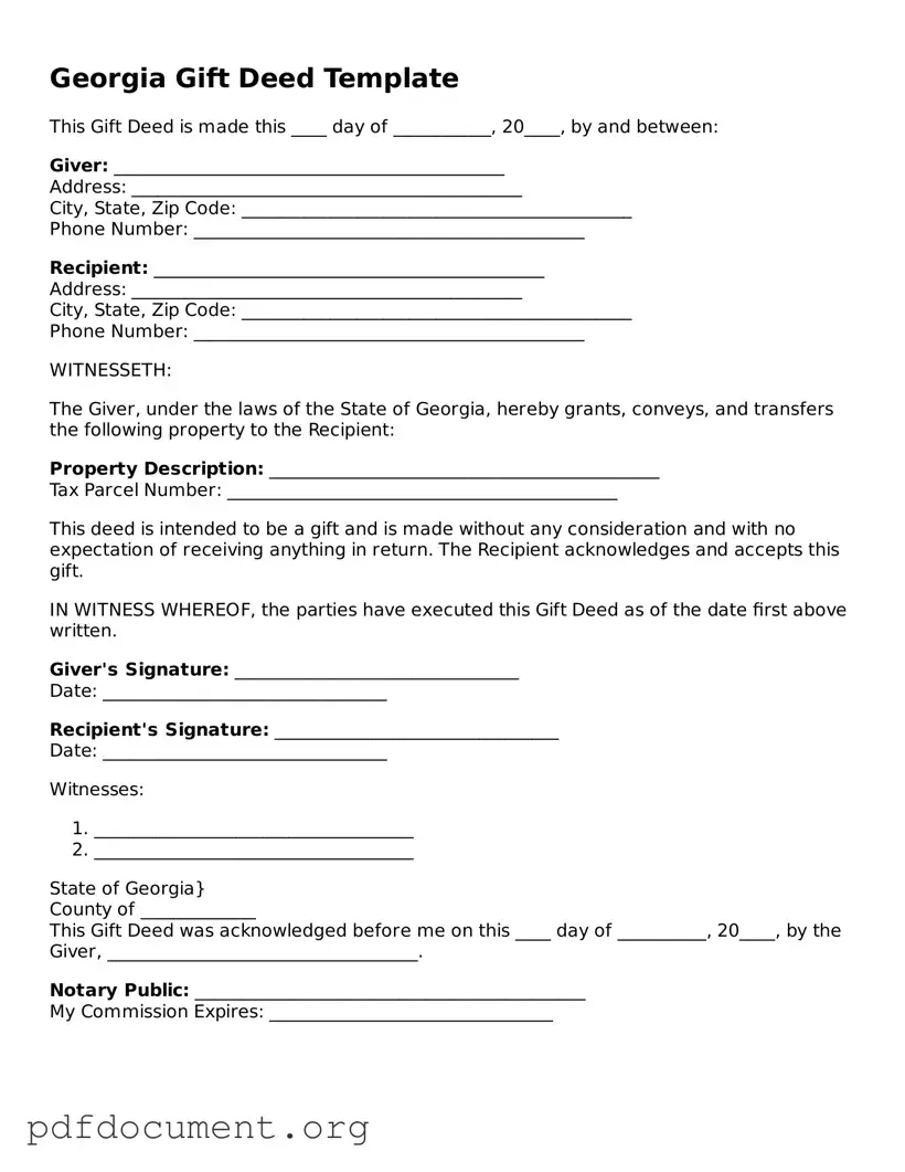 Blank Gift Deed Form for Georgia State